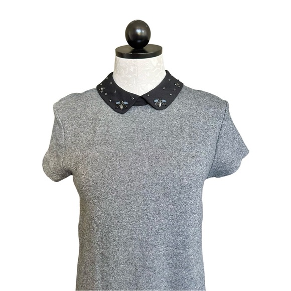 LOFT Ann Taylor Gray Shift Dress Jersey Embellished Peter Pan Collar Size Medium - Picture 4 of 16